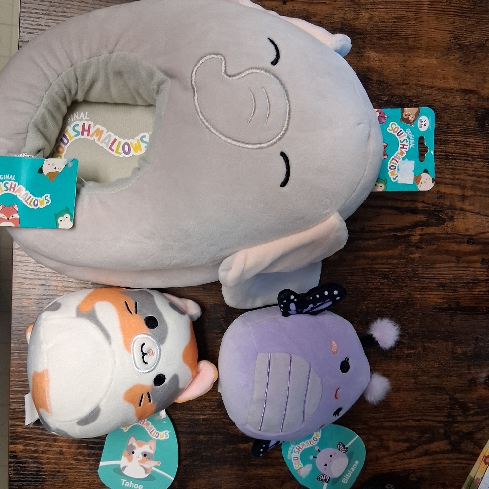 Squishmallows Gray Elephant Slippers and Friends Set